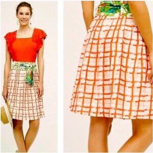 Anthropologie Maeve Country Fair Basketweave Red Plaid High Waisted Tie Skirt 8P